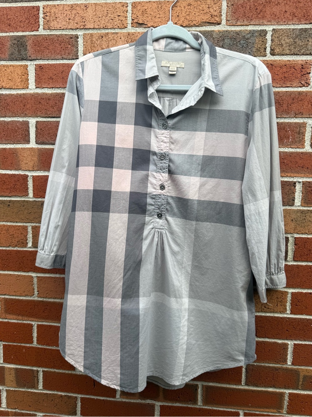 Burberry Brit Nova Check Cotton Shirt Dress Tunic Gray Pink Size Medium